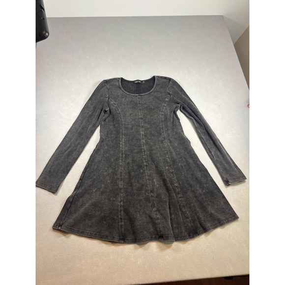 fab'rik Dresses & Skirts - Fab'rik Women Charcoal Gray Acid Wash Seam Detail Long Sleeve Mini Dress Size M